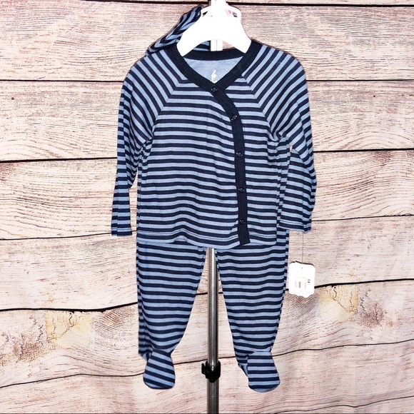 Lullaby Lane Blue Striped Infant 3 Piece Outfit Size 6-9M - Picture 2 of 6